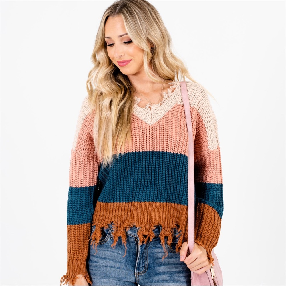 Quinn + Willow | Distressed Multi-Color Sweater - image 1